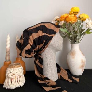 Kahverengi Siyah Zebra Desen Tülbent Eşarp Bone