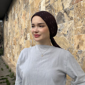 Kırmızı Siyah Ekose Tülbent Eşarp Bone